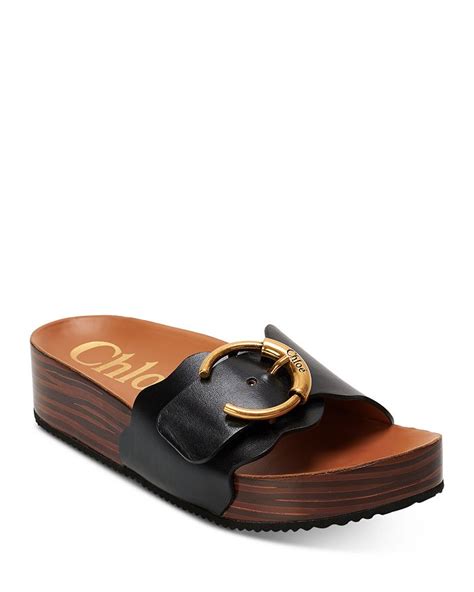 Women's Ingrid Logo Buckle Leather Platform Slide Sandals